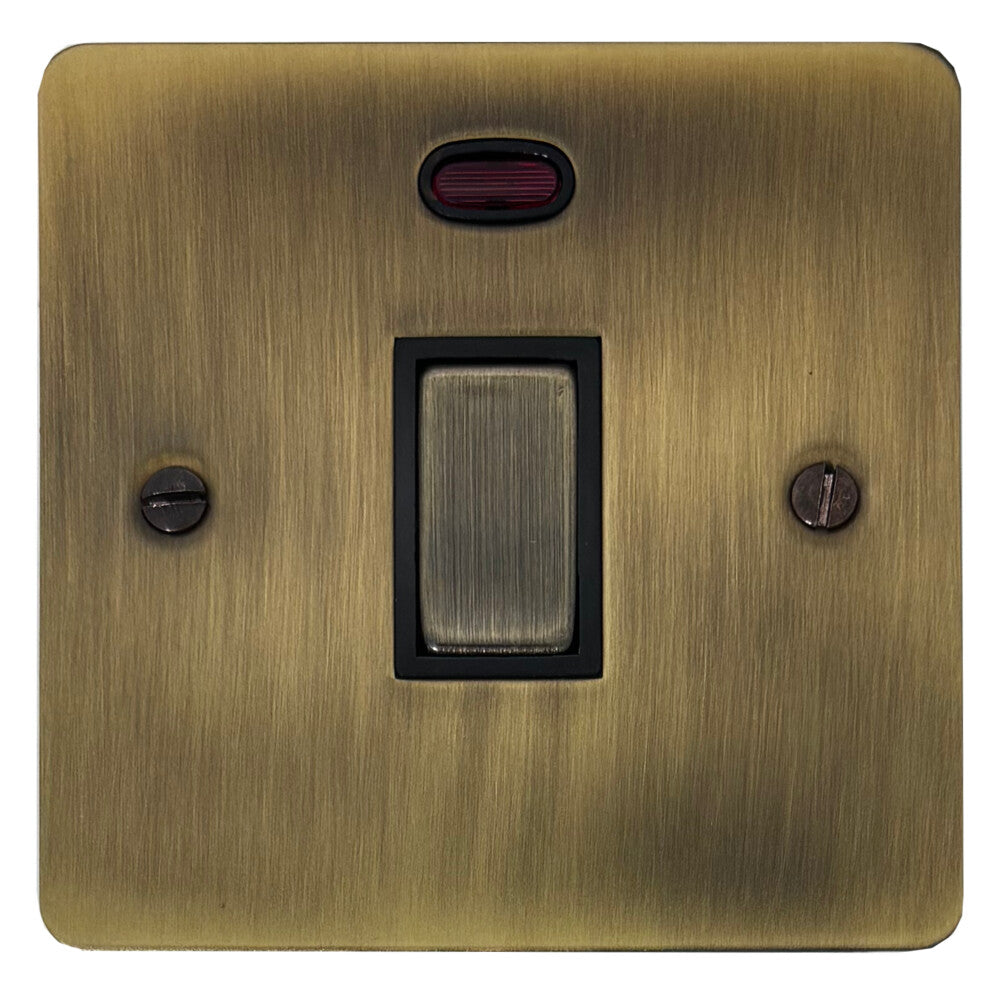 Flat Light Antique Brass 20 Amp Switch & Neon