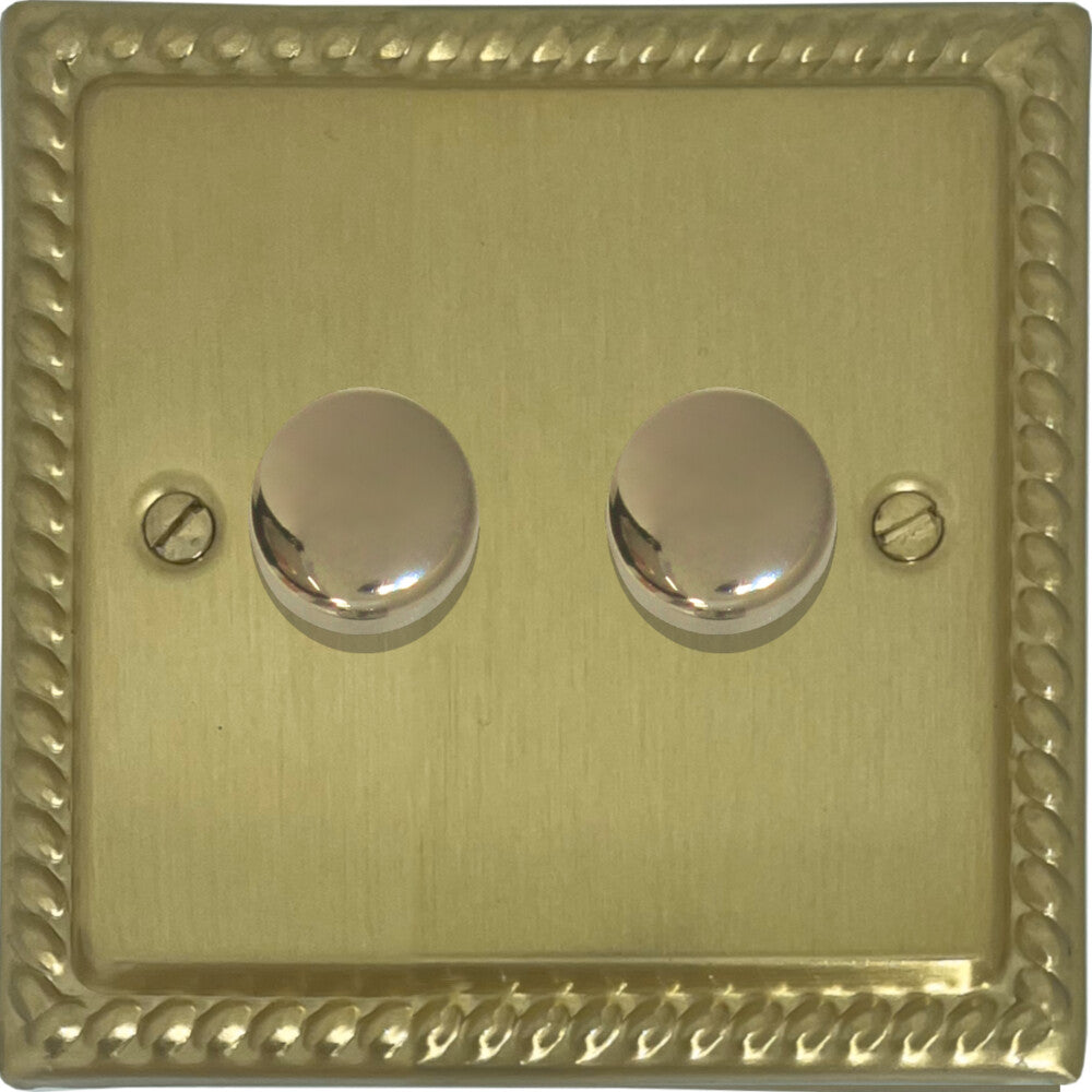 Georgian Satin Brass 2 Gang LED Dimmer