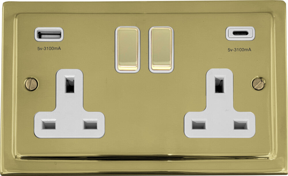 Victorian Polished Brass 2 Gang Socket C/W USBC Port