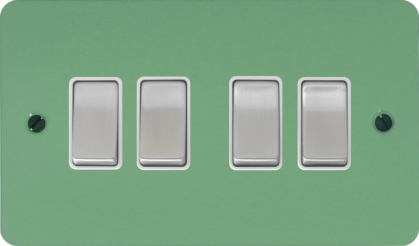 Flat Sage Green 4 Gang Switch (Satin Chrome Switches/White Inserts)