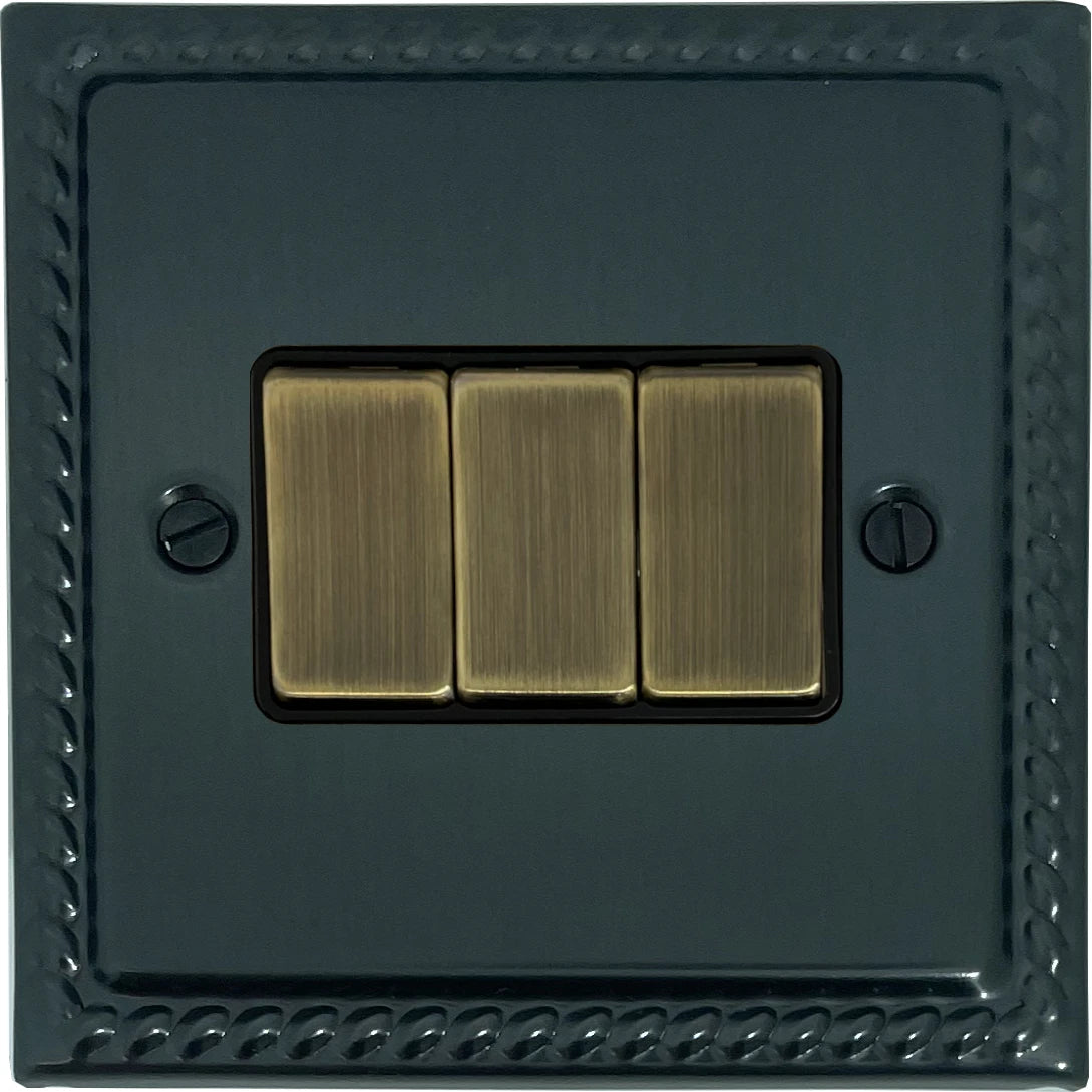 Georgian Black Bronze 3 Gang Switch (Antique Brass Switches)