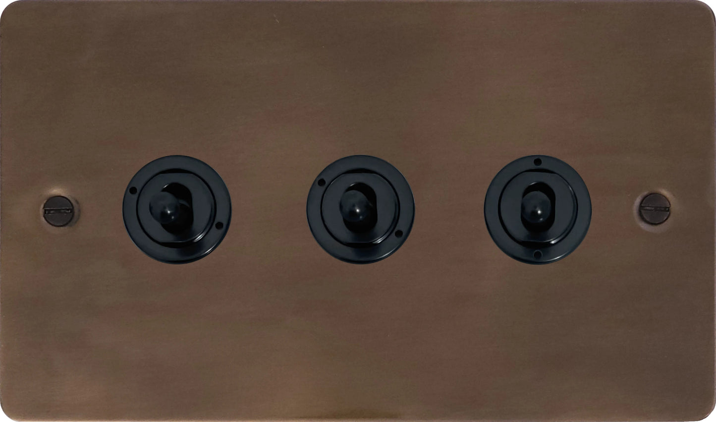 Flat Medium Bronze 3 Gang 2 Way Toggle (Flat Black Toggle)