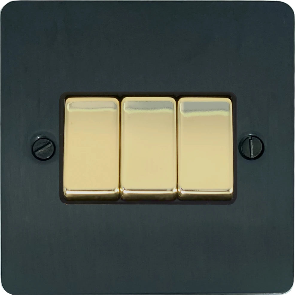 Flat Black Bronze 3 Gang 2 Way Switch
