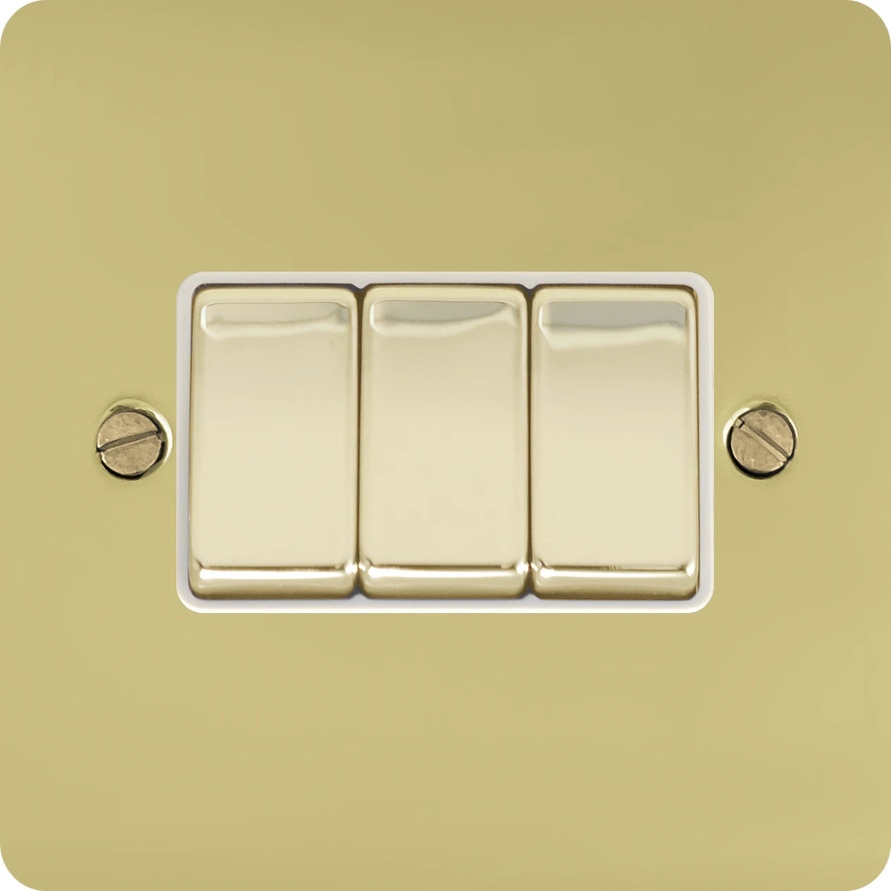 Flat Polished Brass 3 Gang Switch