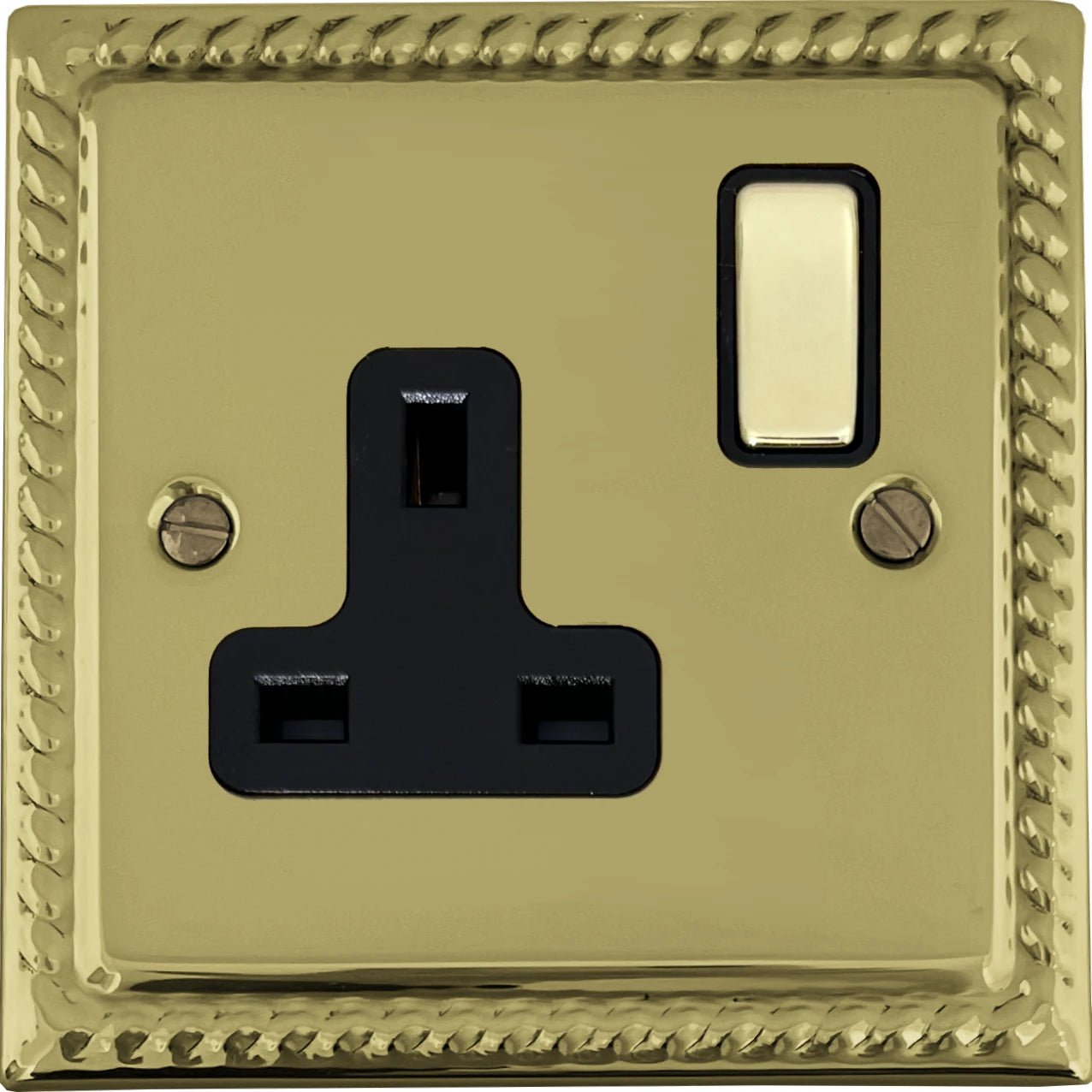 Georgian Polished Brass 1 Gang Switched Socket