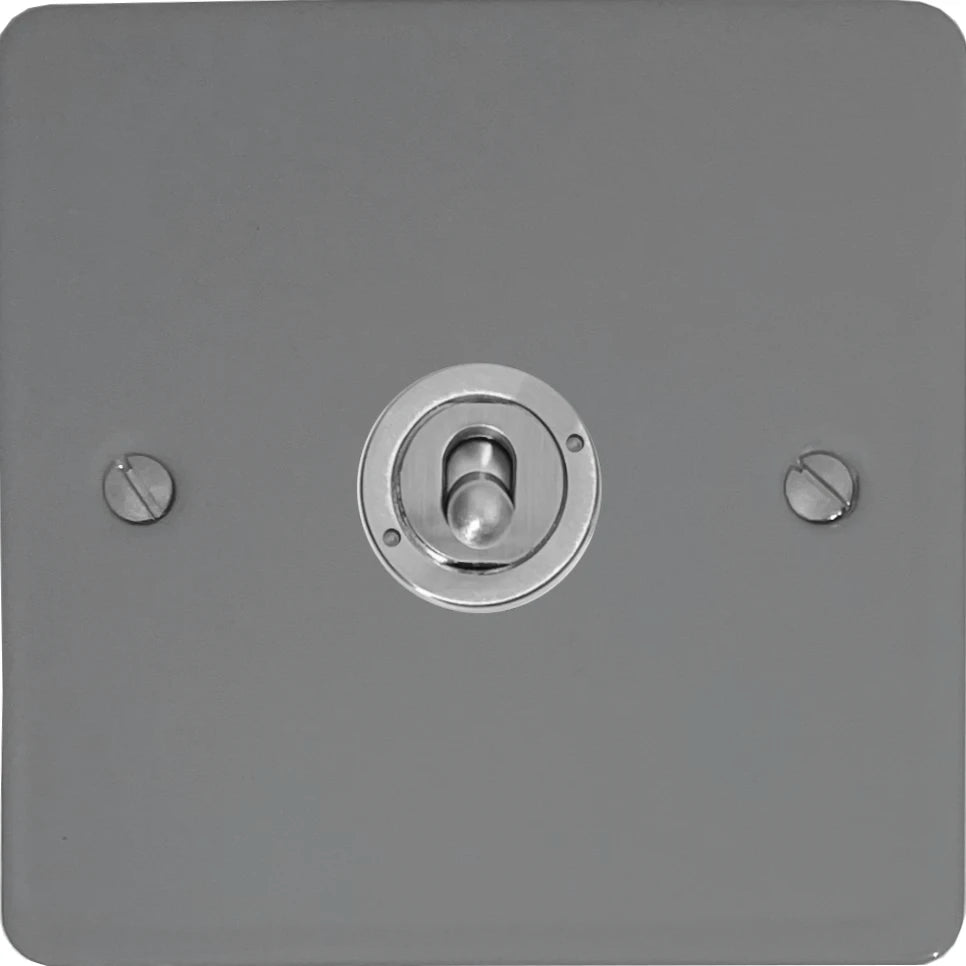 Flat Light Grey 1 Gang Toggle (Brushed Steel Toggle)