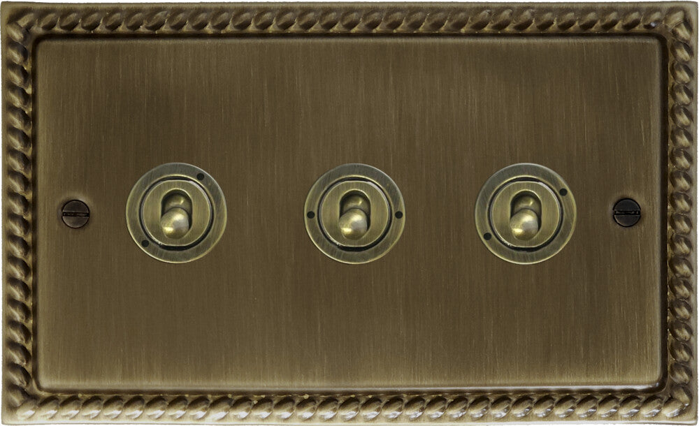 Georgian Antique Brass 3 Gang Toggle Switch