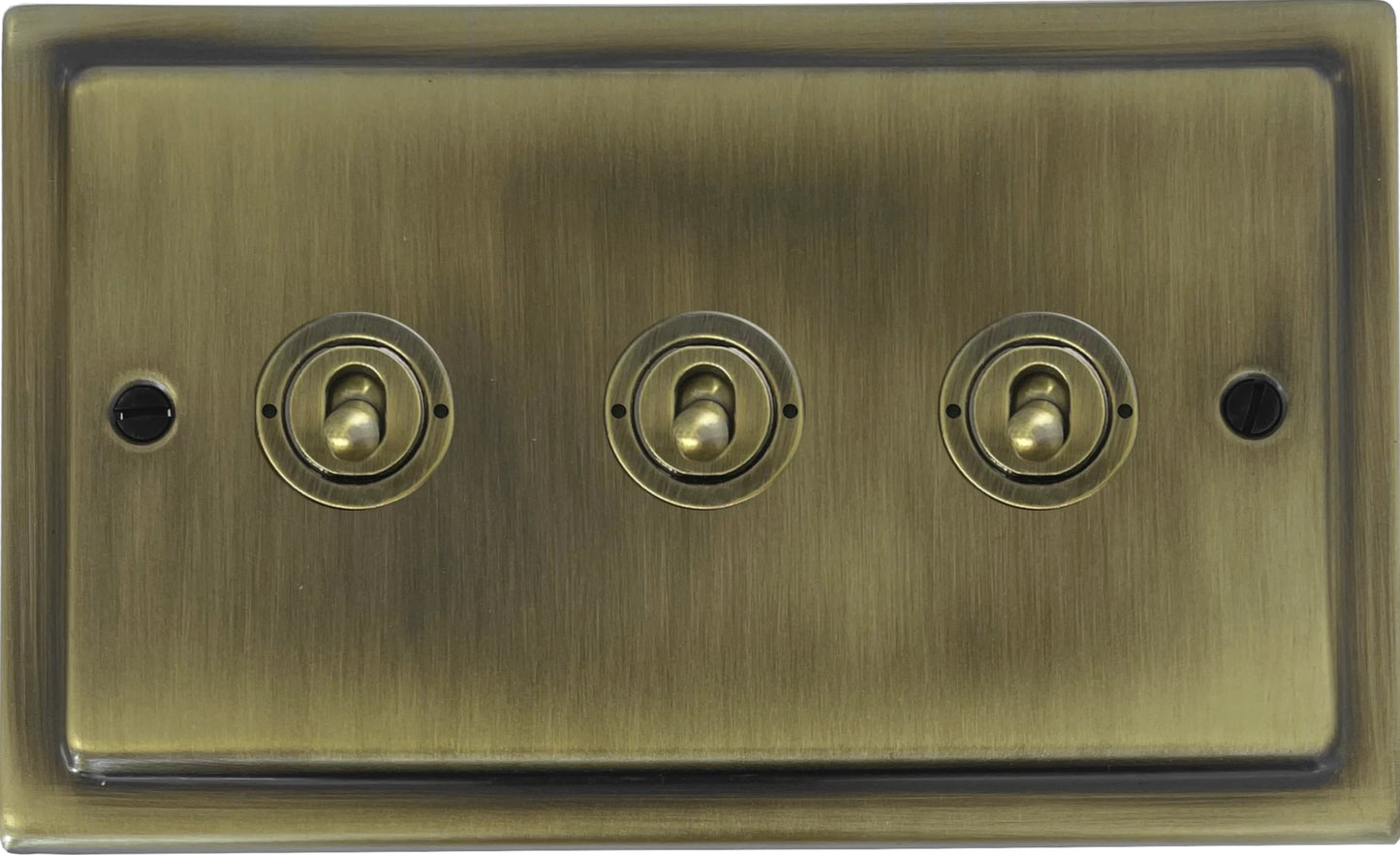 Victorian Light Antique Brass 3 Gang Toggle Switch