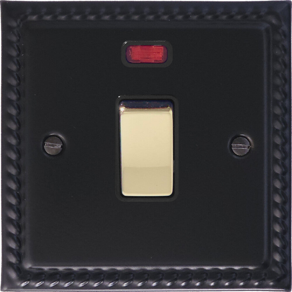 Georgian Flat Black 20Amp Dp Switch & Neon