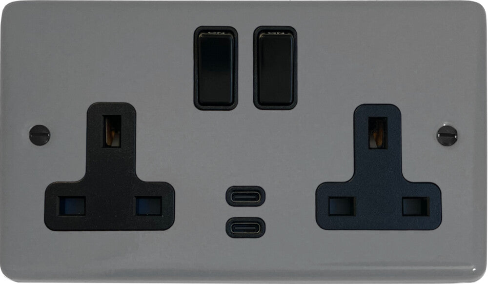 Contour Light Grey 2 Gang Socket with USBC