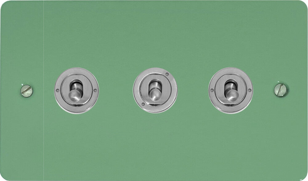 Flat Sage Green 3 Gang Toggle (Brushed Steel Toggle)