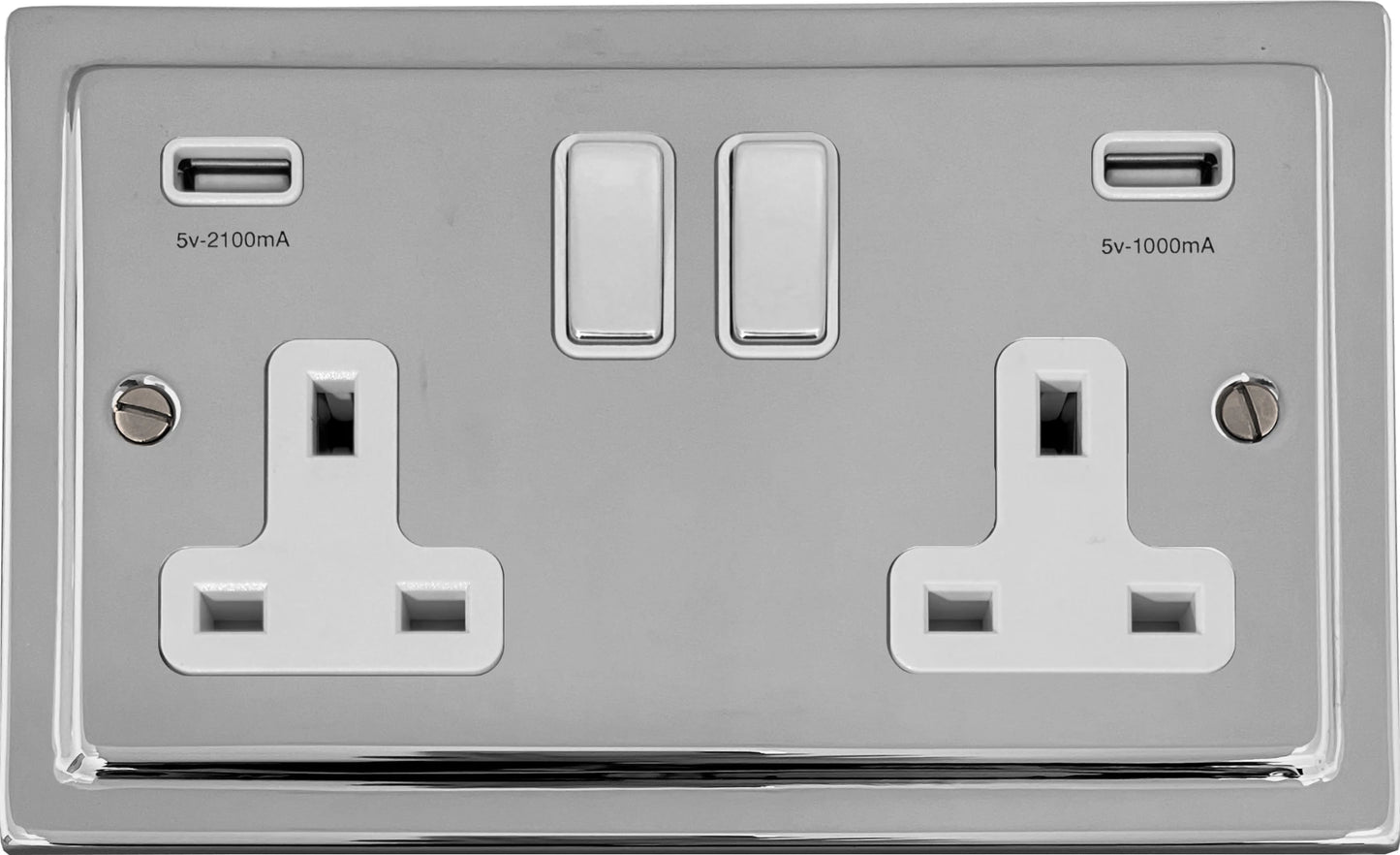 Trimline Polished Chrome 2 Gang Socket C/W Usb Ports