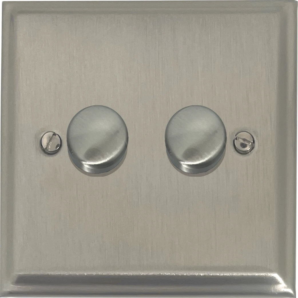 Deco Satin Nickel 2 Gang 120W LED Dimmer