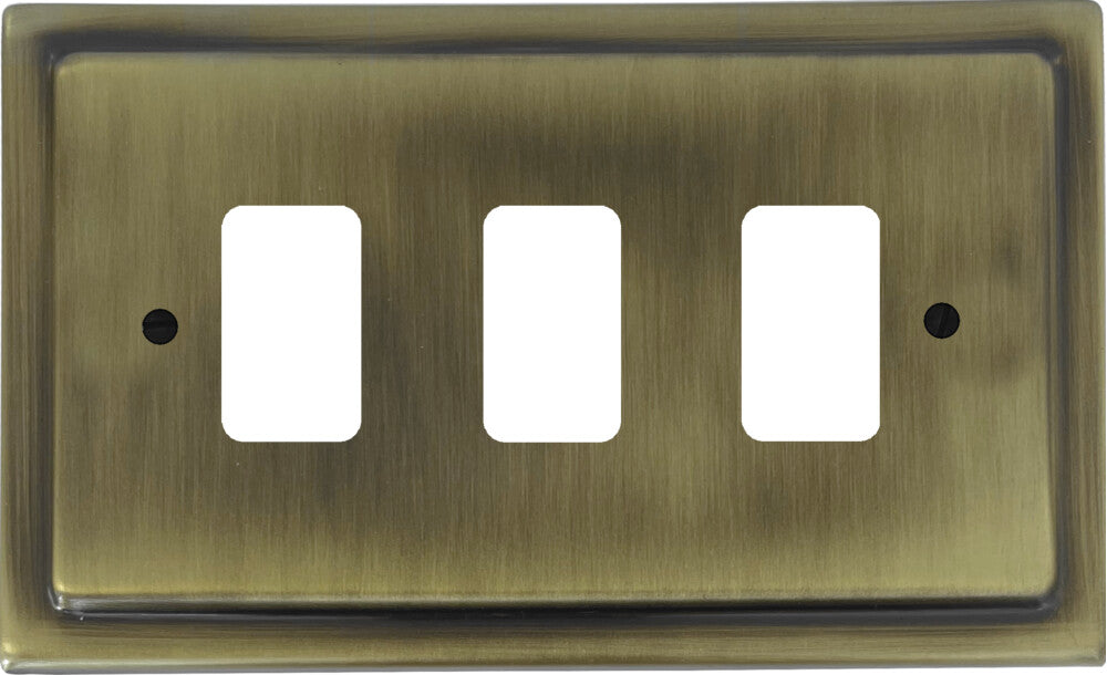 Victorian Light Antique Brass 3 Gang Grid Plate