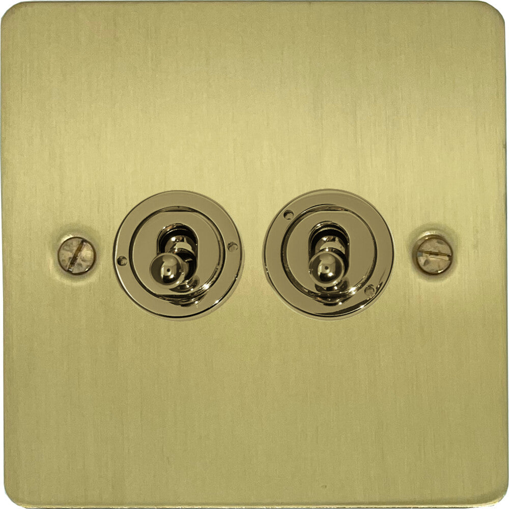 Flat Satin Brass 2 Gang Toggle Switch