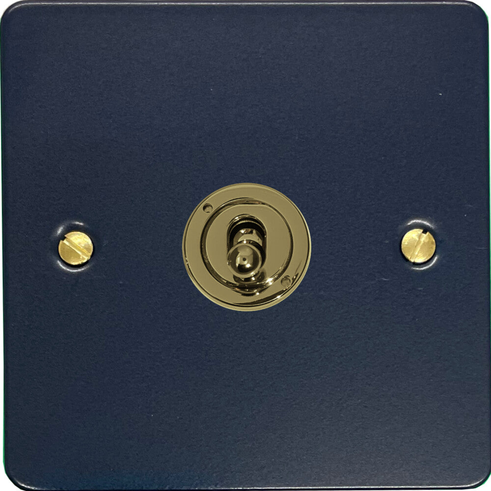 Flat Blue 1 Gang Toggle (Polished Brass Toggle)