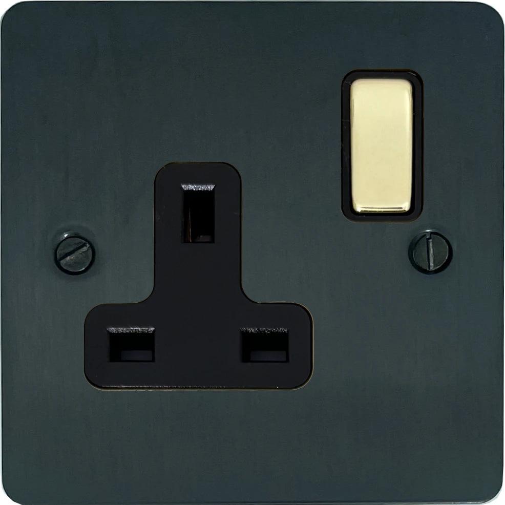 Flat Black Bronze 1 Gang Switched Socket