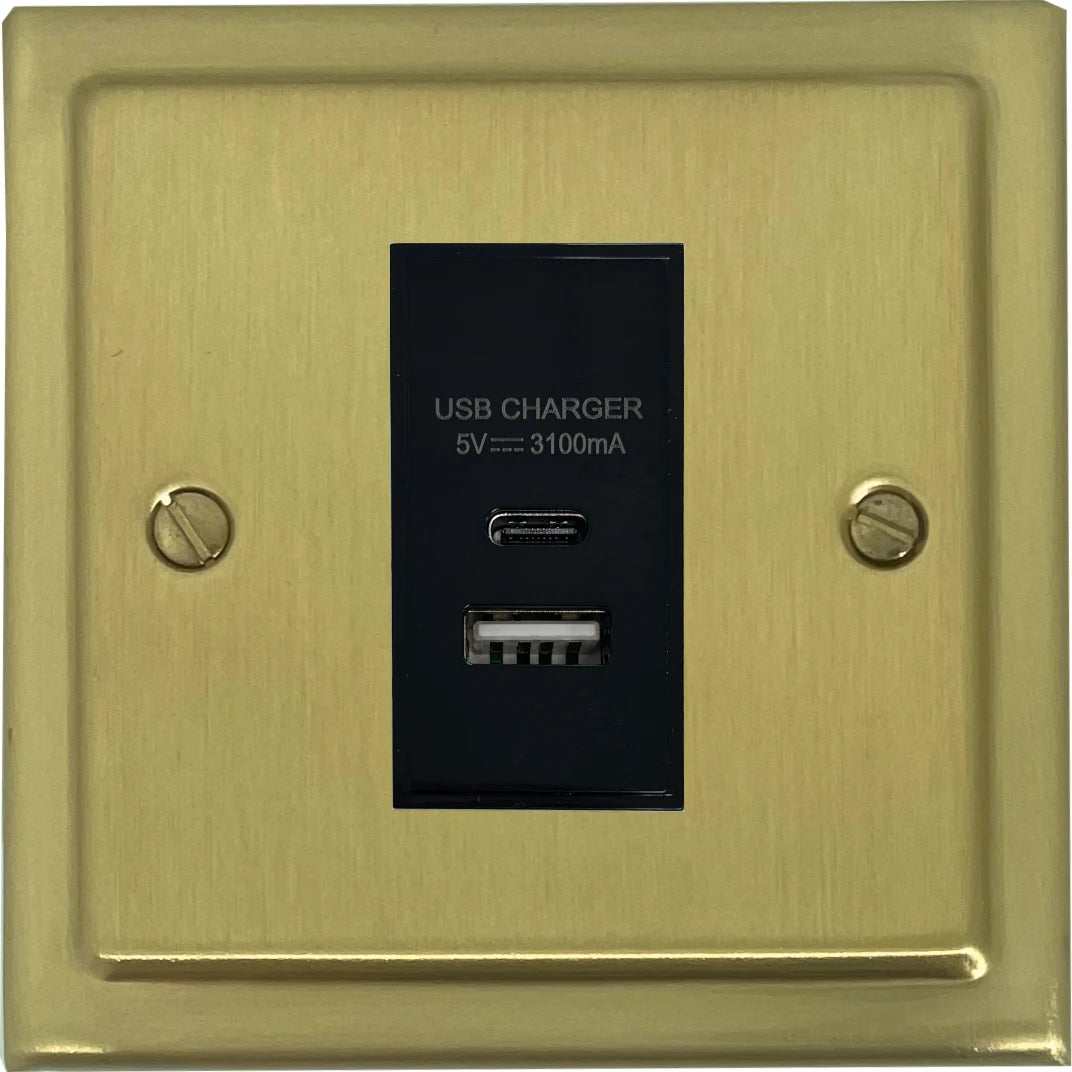 Victorian Satin Brass 1 Gang USB Type A + C