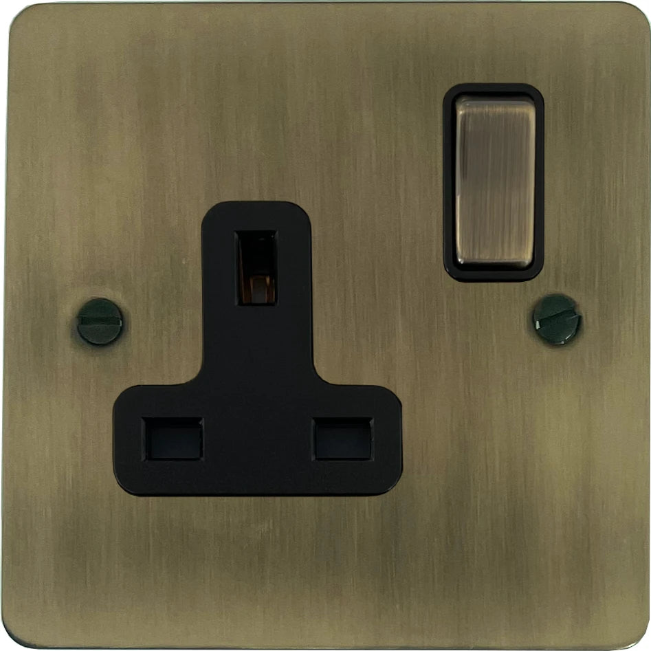 Flat Light Antique Brass 1 Gang Swicthed Socket