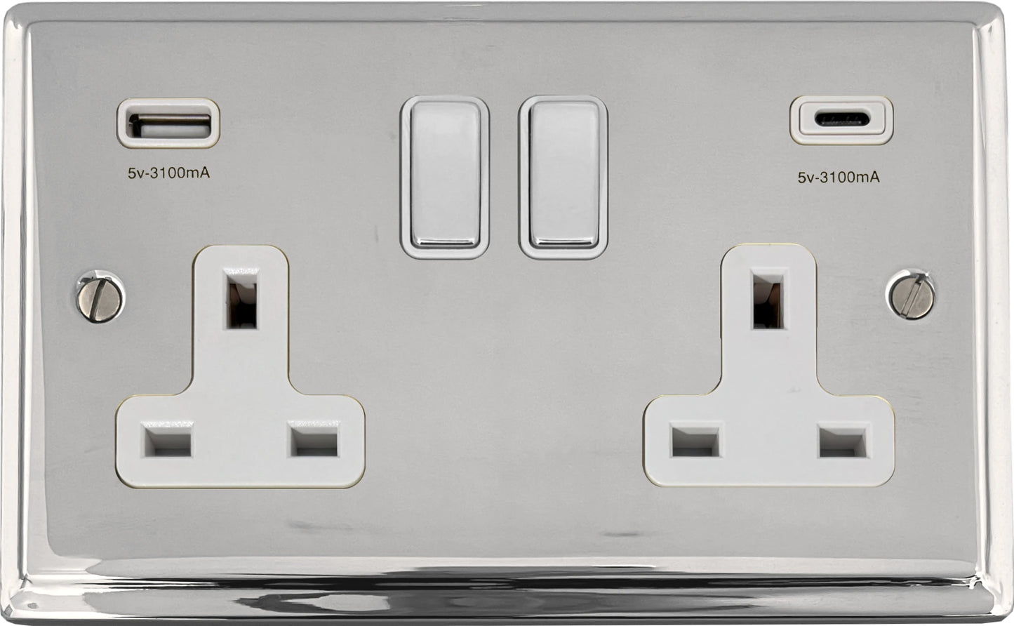 Deco Polished Chrome 2 Gang USBC Socket