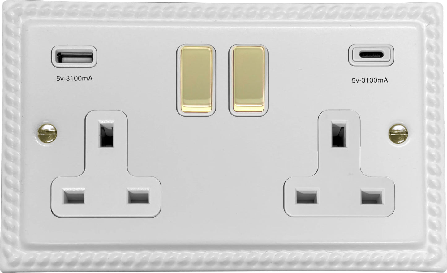 Georgian Flat White 2 Gang USBC Socket