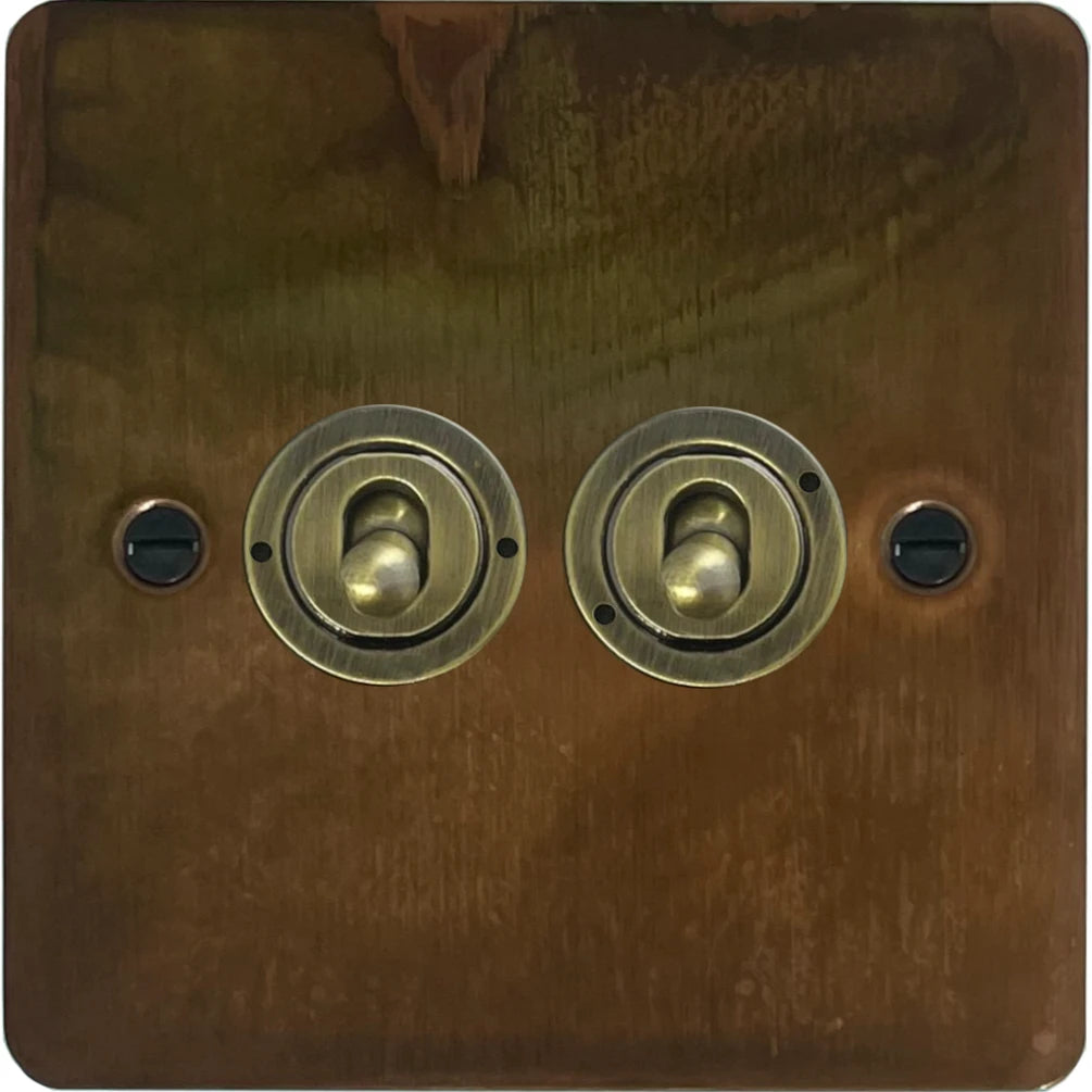 Flat Tarnished Copper 2 Gang Toggle (Antique Brass Toggle)