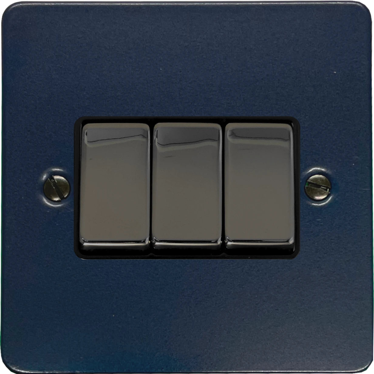 Flat Blue 3 Gang Switch (Black Nickel Switches/Black Inserts)