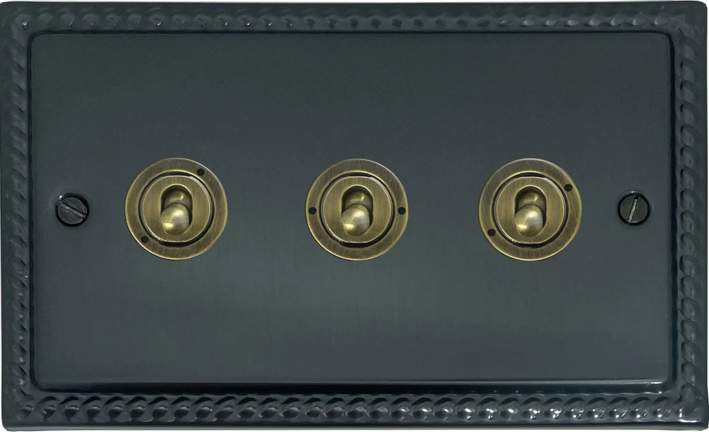 Georgian Black Bronze 3 Gang Toggle Switch (Antique Brass Toggles)