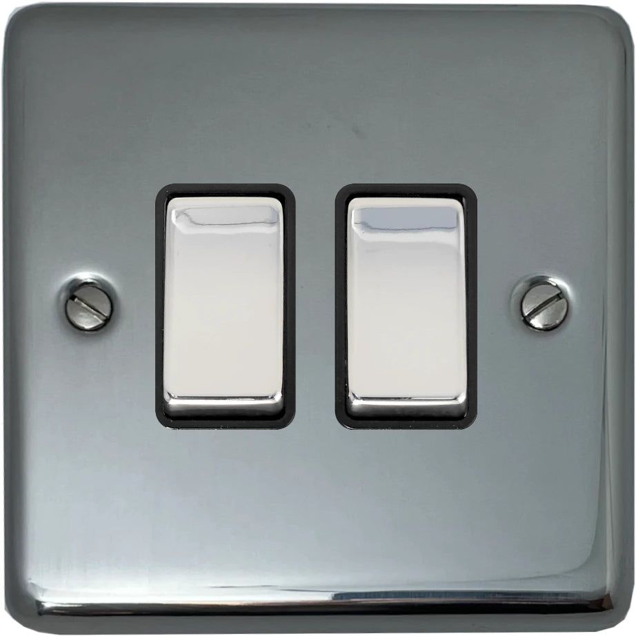 Contour Polished Steel 2 Gang Switch