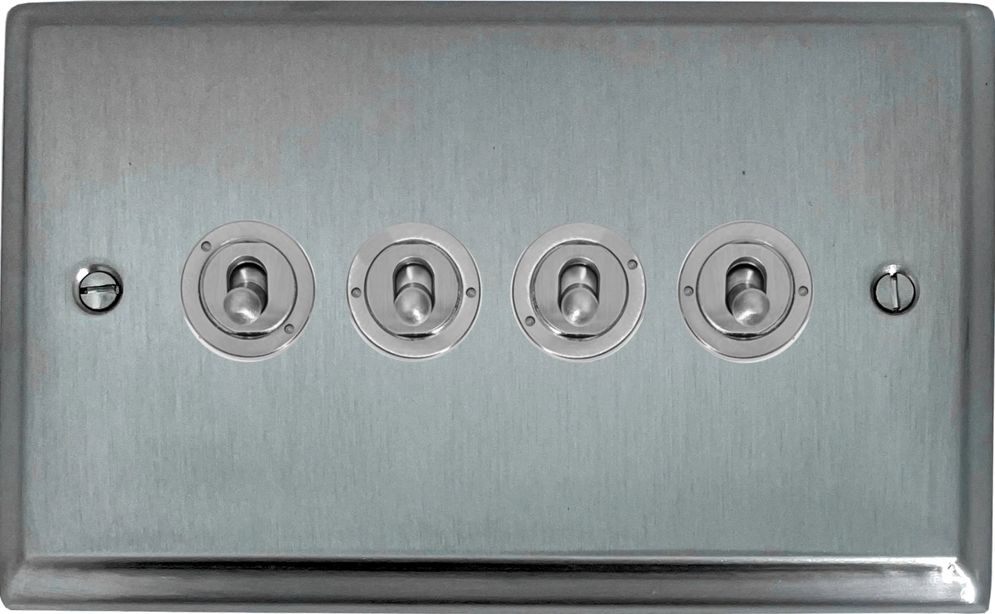 Deco Satin Chrome 4 Gang 2 Way Toggle (Brushed Steel Toggle)