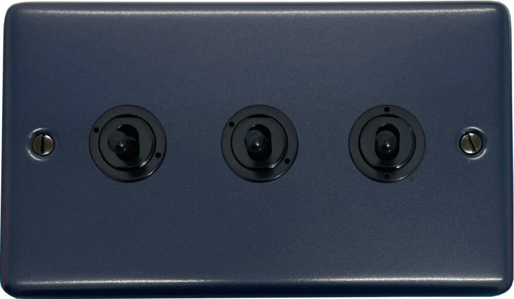 Contour Blue 3 Gang Toggle Switch (Flat Black Toggle)