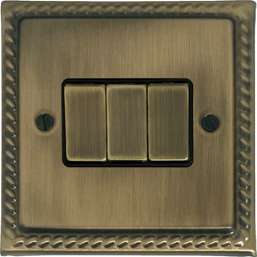 Georgian Light Antique Brass 3 Gang Switch (Brass Switches)