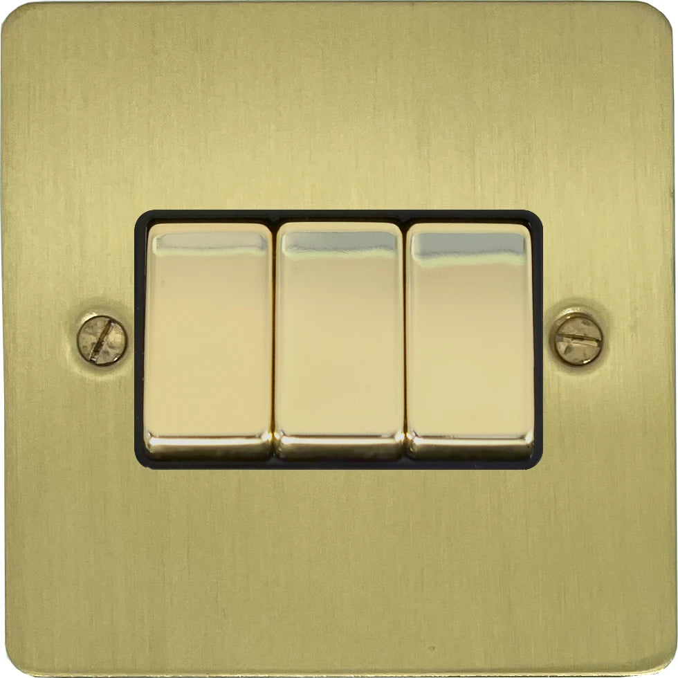 Flat Satin Brass 3 Gang 2 Way Switch