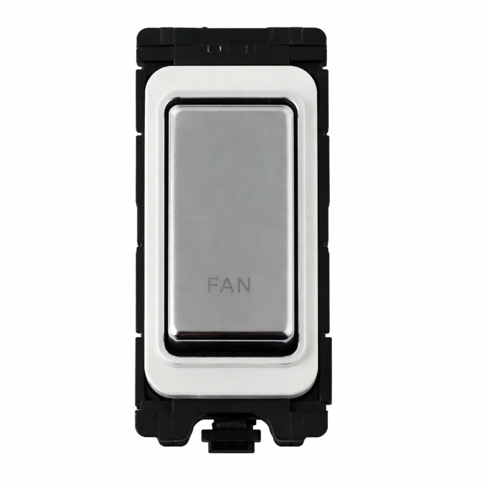 20A DP Switch - Engraved with - Fan - White and Polished Chrome Switch