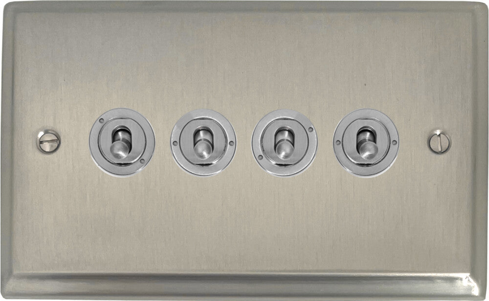 Deco Satin Nickel 4 Gang Toggle (Brushed Steel Toggle)