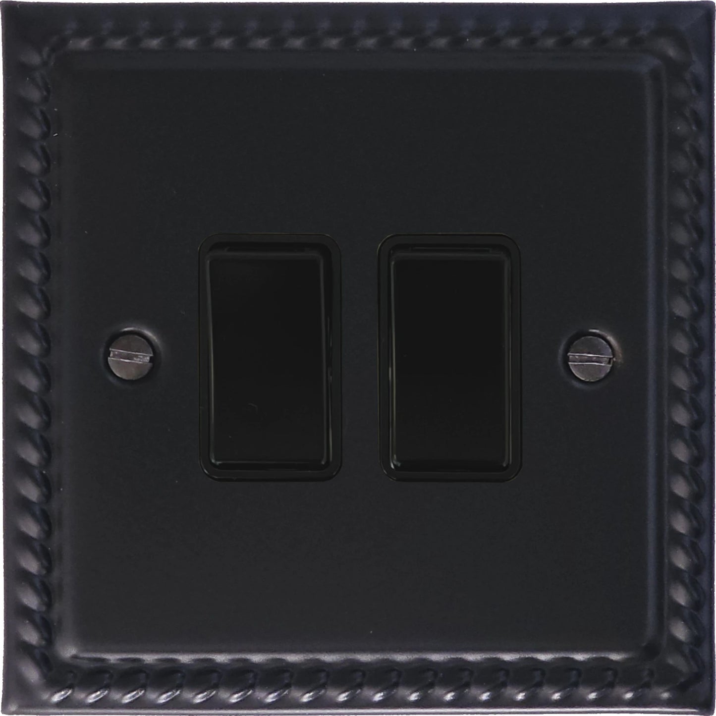Georgian Flat Black 2 Gang Switch (Black Switches)