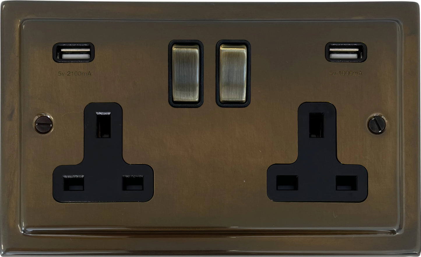Victorian Medium Bronze 2 Gang Socket C/W Usb