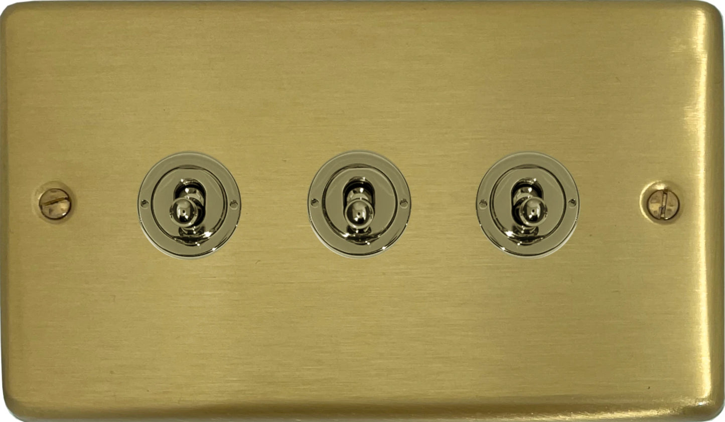 Contour Satin Brass 3 Gang Toggle Switch