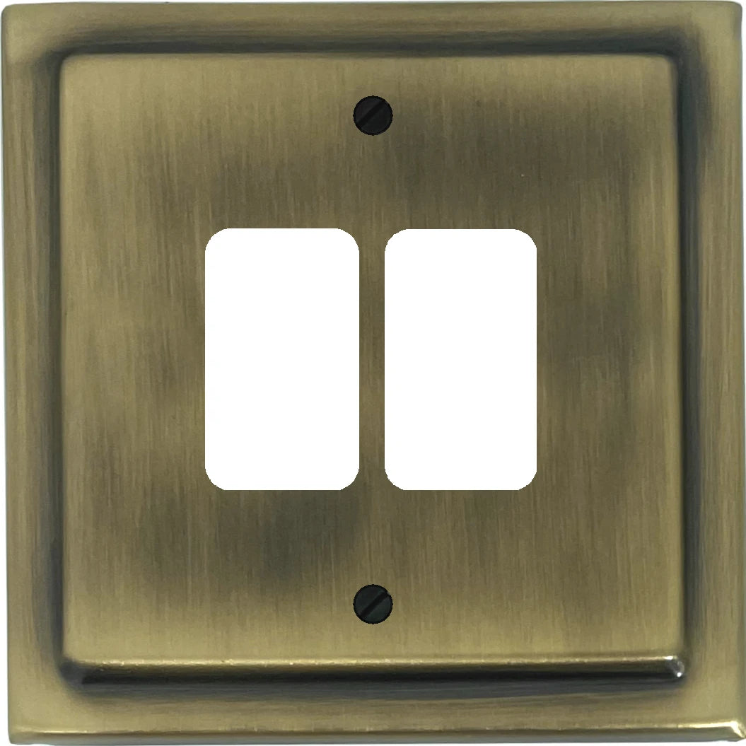 Victorian Light Antique Brass 2 Gang Grid Plate