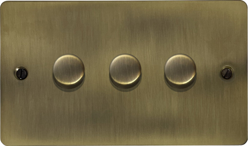 Flat Light Antique Brass 3 Gang Dimmer LED