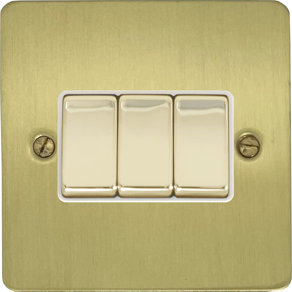 Flat Satin Brass 3 Gang Switch
