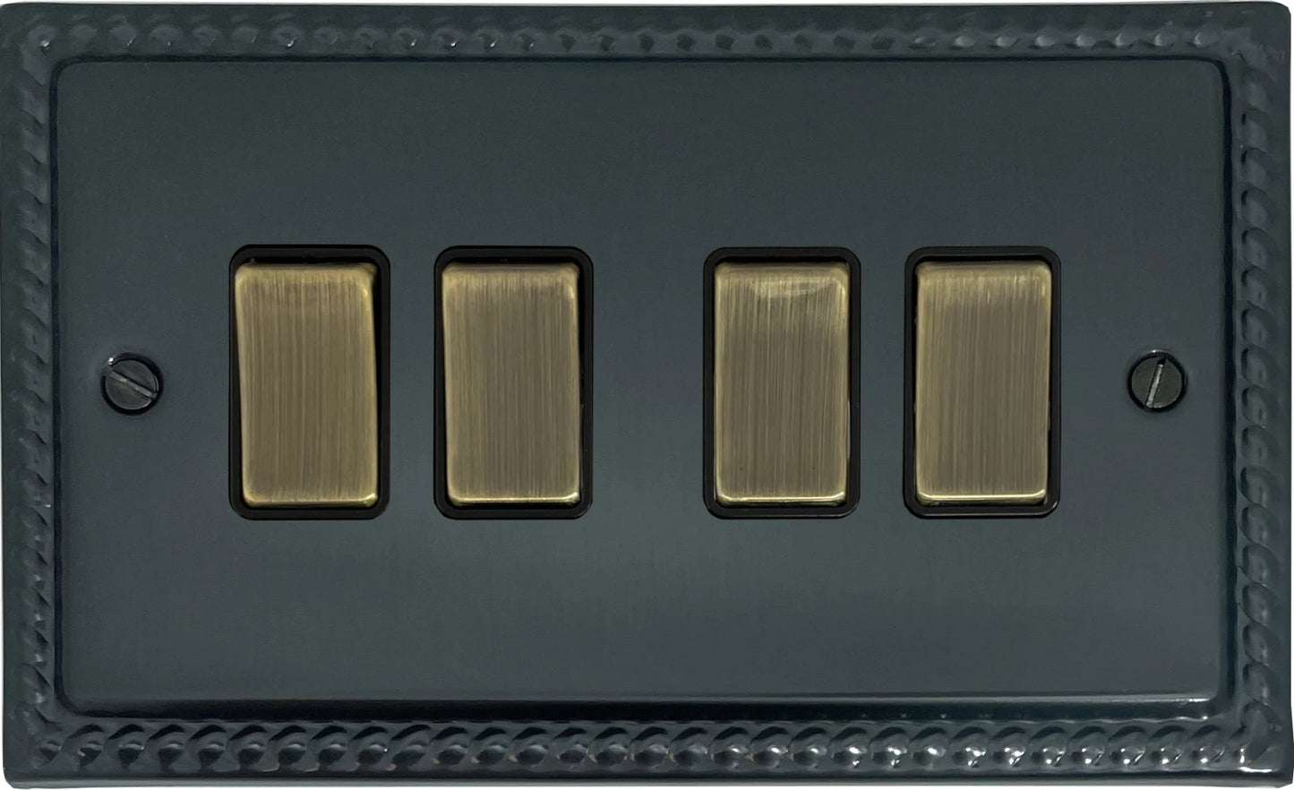 Georgian Black Bronze 4 Gang Switch (Antique Brass Switches)