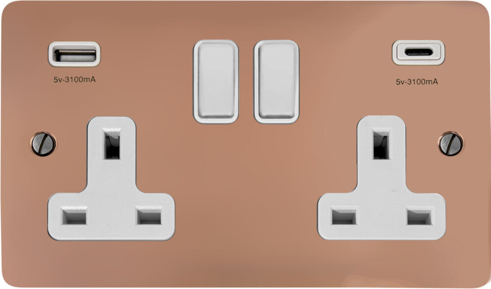 Flat Bright Copper 2 Gang USBC Socket