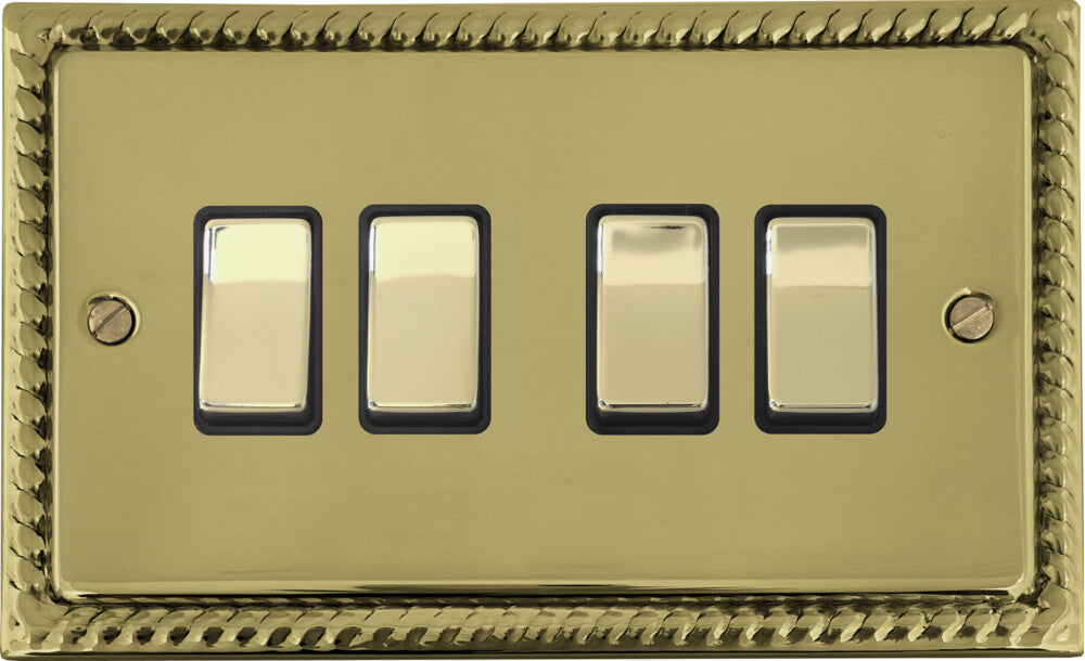 Georgian Polished Brass 4 Gang 2 Way Switch