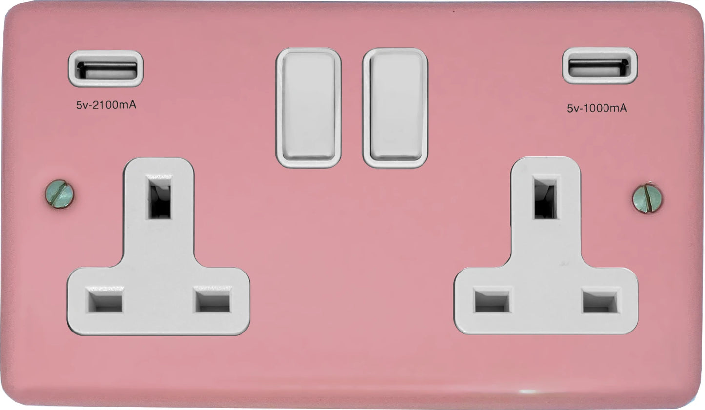Contour Pink 2 Gang Socket C/W Usb Ports