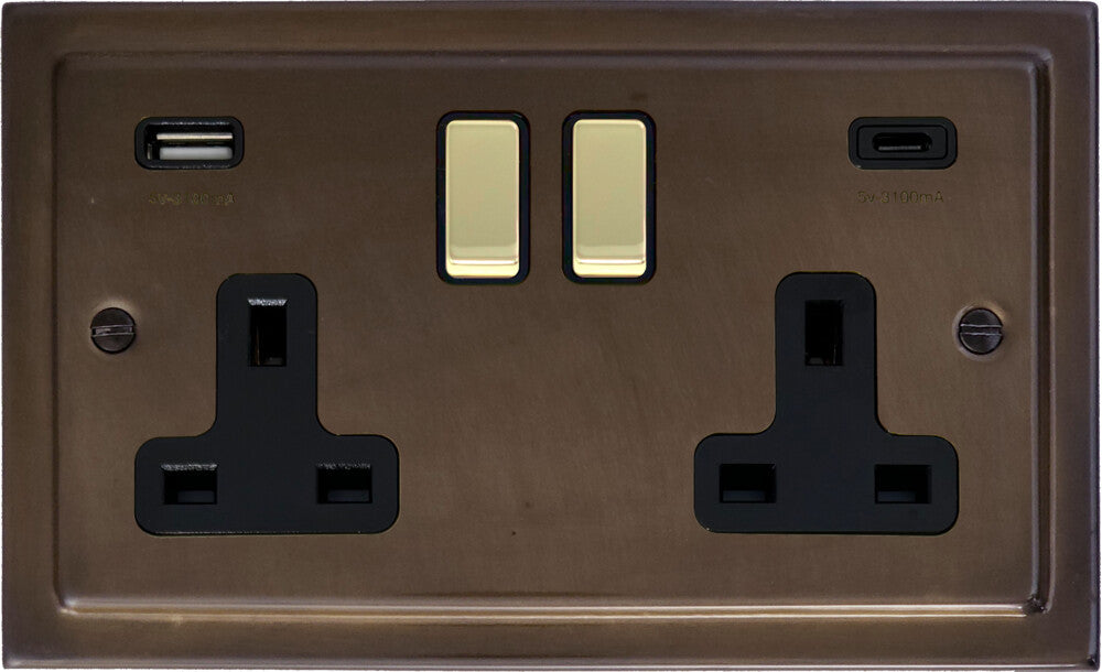 Victorian Medium Bronze 2 Gang Socket C/W USBC