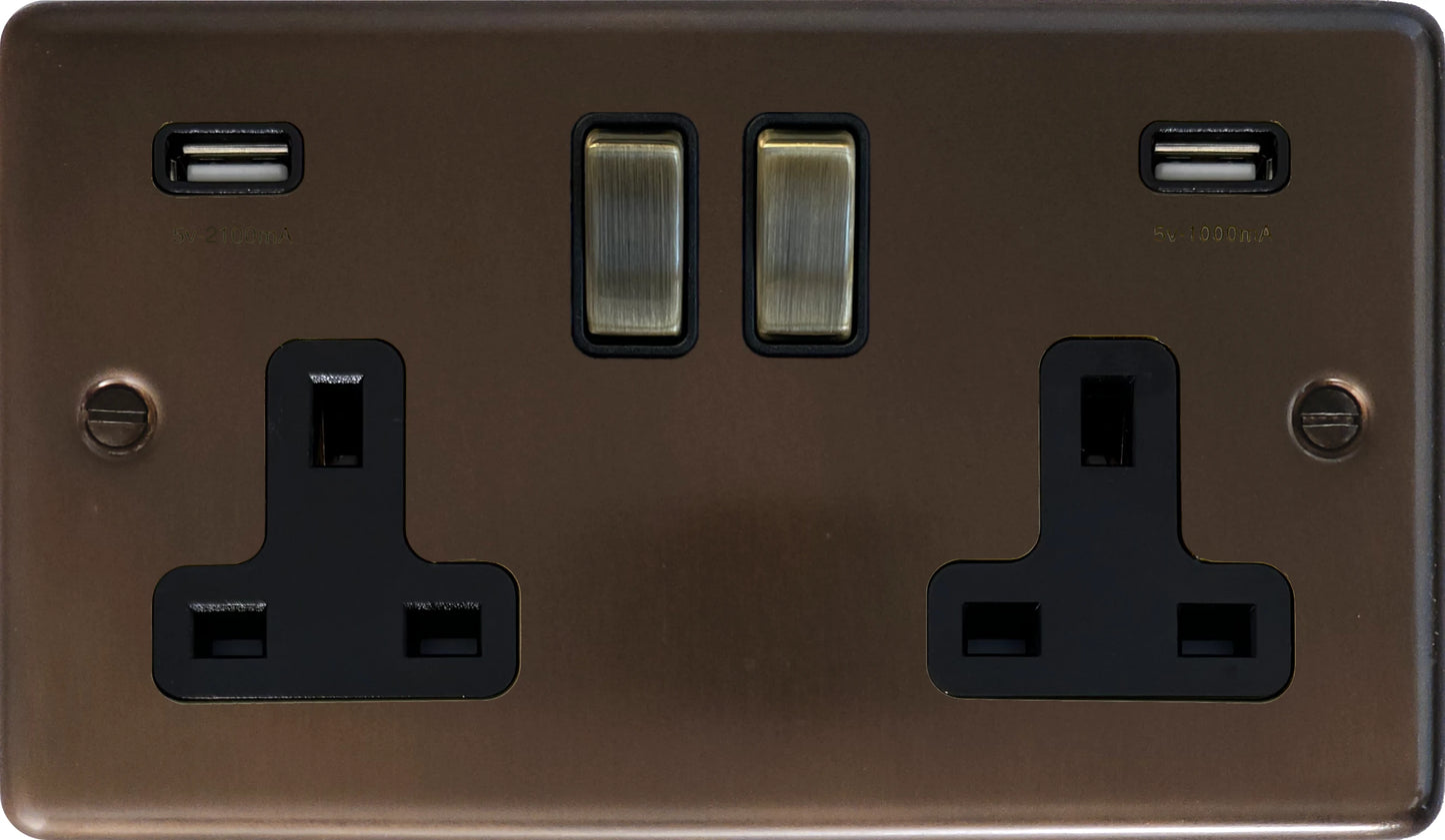 Contour Medium Bronze 2 Gang Socket C/W Usb