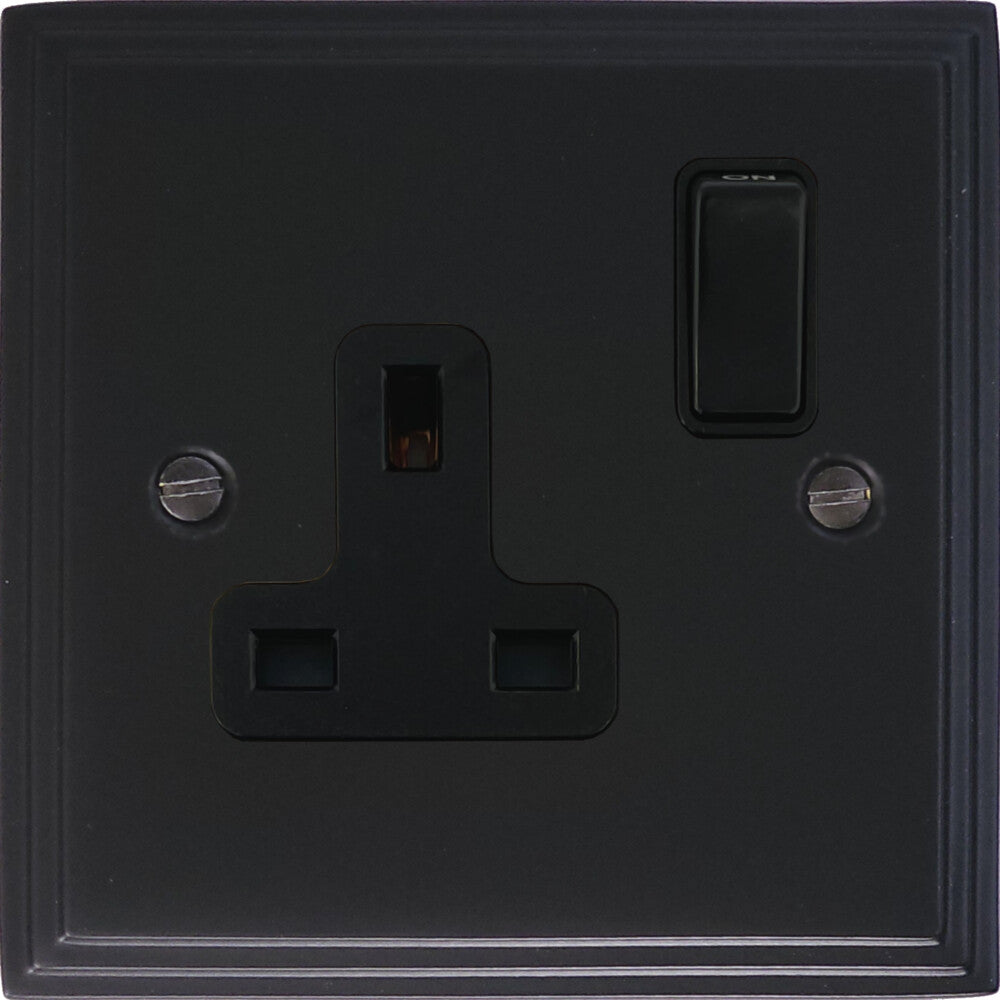Victorian Flat Black 1 Gang Switched Socket