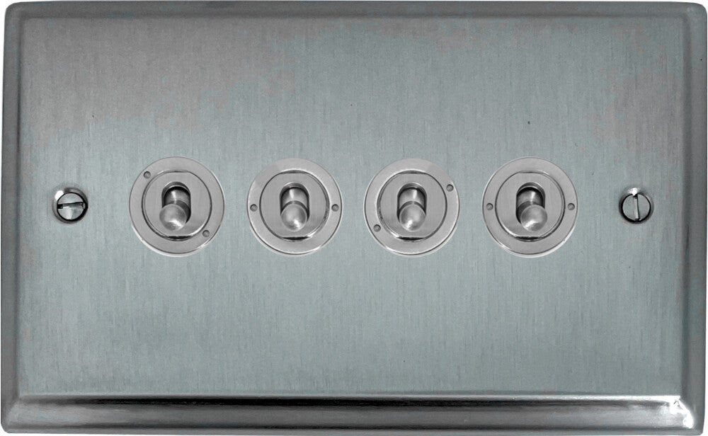 Deco Satin Chrome 4 Gang 2 Way Toggle (Brushed Steel Toggle)