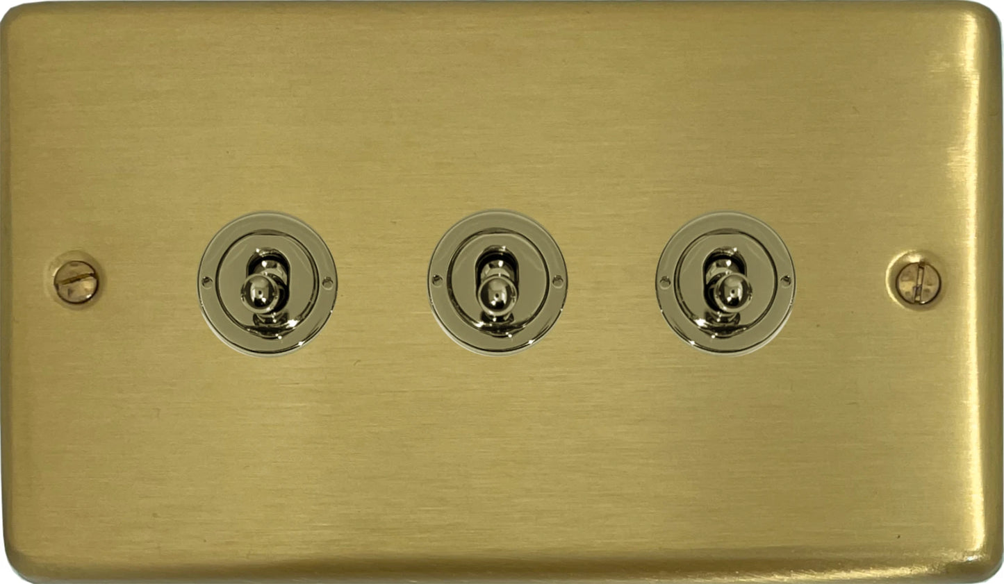 Contour Satin Brass 3 Gang Toggle Switch
